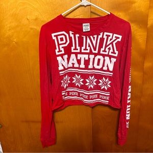 Victoria's Secret Pink Women Red Long Sleeve T-Shirt